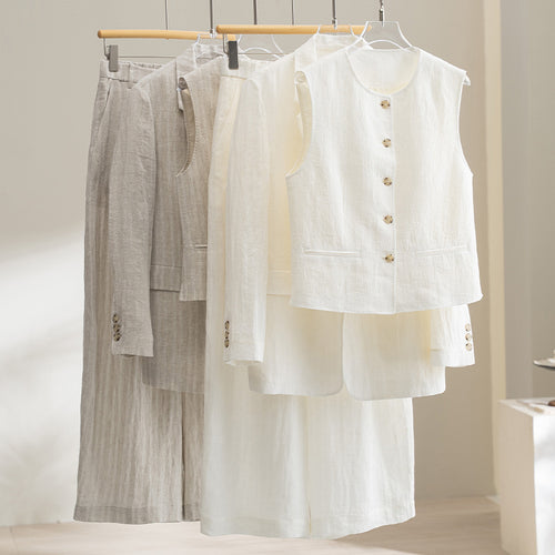 Damen Weite Leinenhose mit hoher Taille, Bundfalten und legerer Palazzosilhouette Nord Taschen
