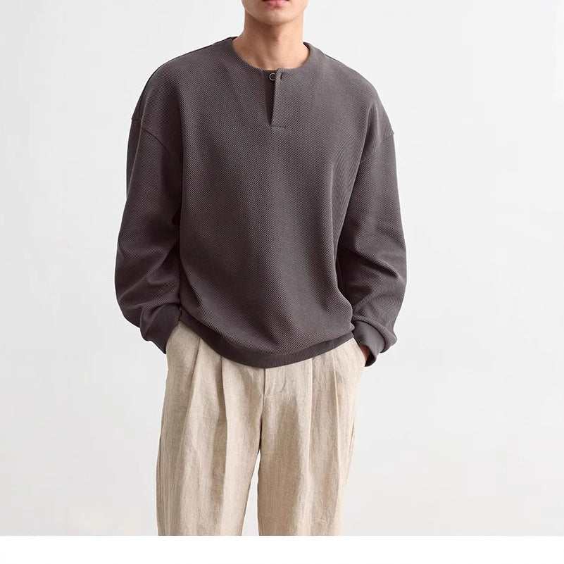 Herren Strukturierter Oversize-Strickpullover mit Henley-Knopfleiste Nord Taschen