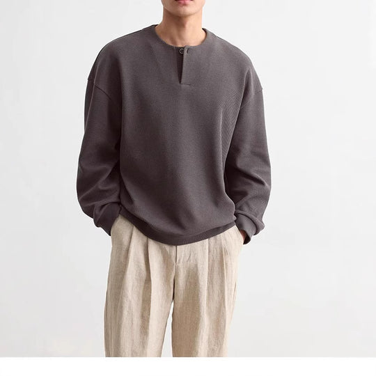 Herren Strukturierter Oversize-Strickpullover mit Henley-Knopfleiste Nord Taschen
