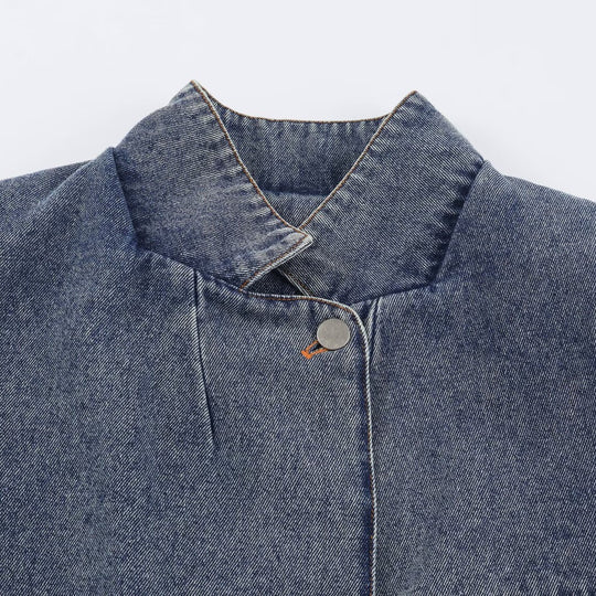Damen Verkürzte Jeansjacke im Boxy‑Schnitt mit Stehkragen und dreiviertelärmeln Nord Taschen