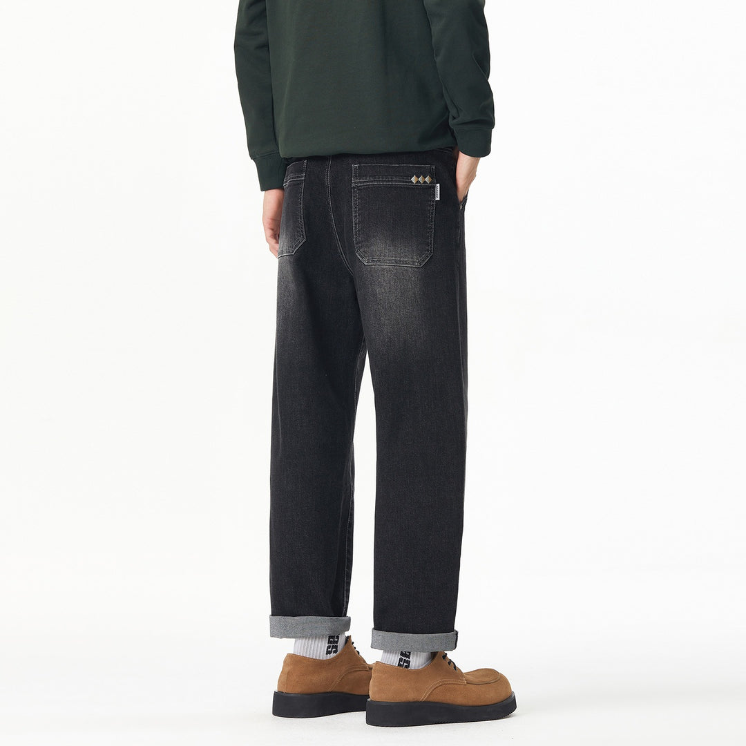 Herren Weite gerade geschnittene Denim-Jeans mit Used‑Wash und Umschlagbund Nord Taschen