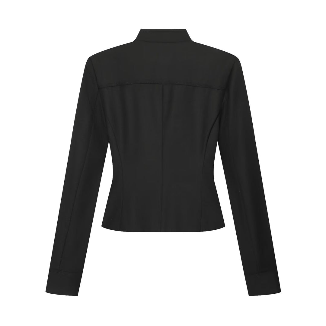 Damen Taillierte Militärjacke im Blousonstil mit Stehkragen und doppelter Zierknopfleiste Nord Taschen