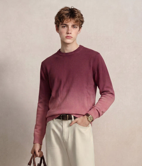 Herren Feinstrick-Pullover mit Dip-Dye-Effekt und Rundhalsausschnitt Nord Taschen