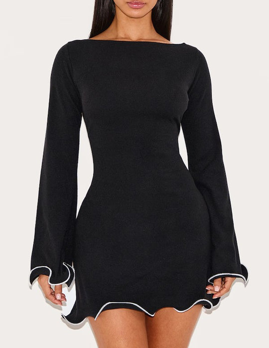 Damen Elegantes Minikleid mit Rüschenärmeln Nord Taschen