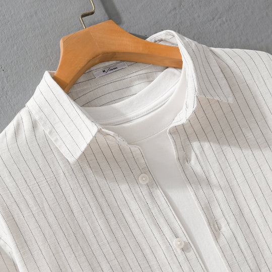 Herren Leichtes Nadelstreifen-Overshirt aus Leinen-Baumwollmix Nord Taschen