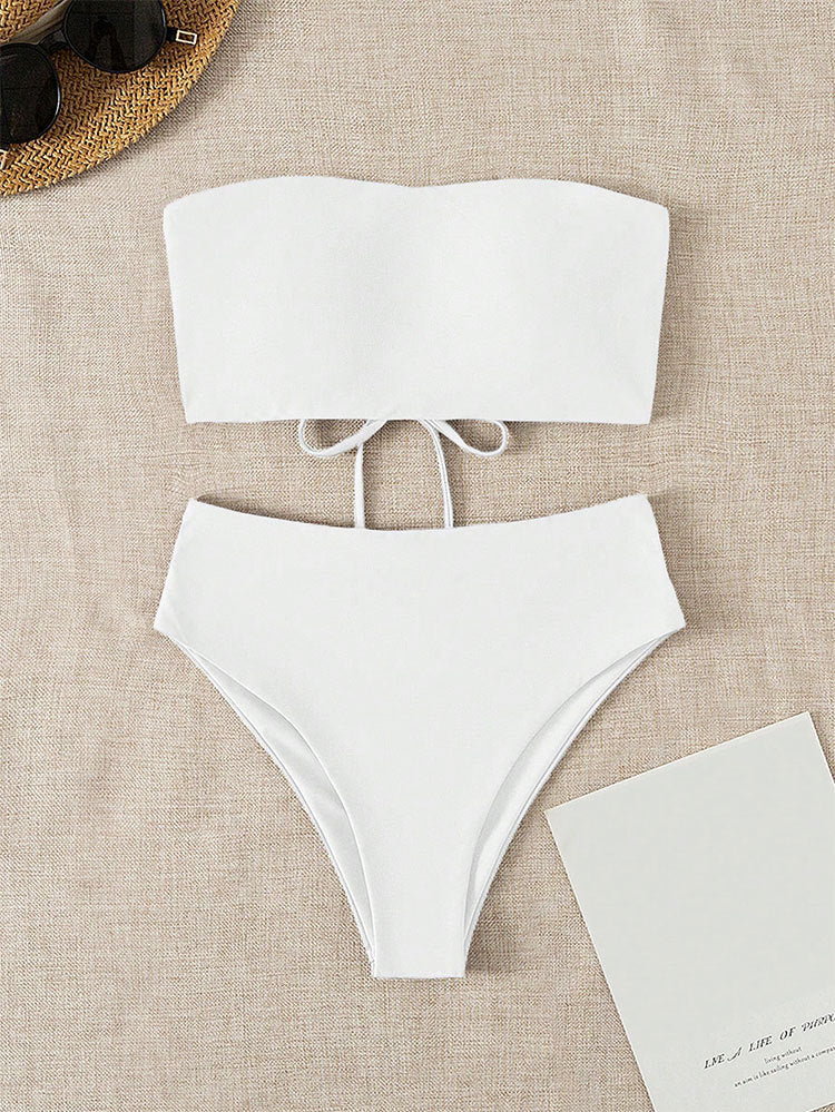 Damen Bandeau-Bikini mit hochgeschnittenem Unterteil