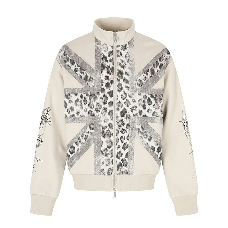 Damen Zip-Sweatjacke mit Stehkragen und Leoparden‑Union‑Jack‑Print Nord Taschen