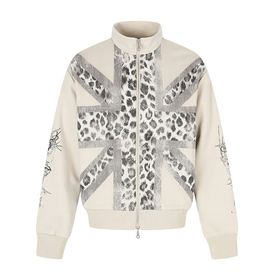 Damen Zip-Sweatjacke mit Stehkragen und Leoparden‑Union‑Jack‑Print Nord Taschen