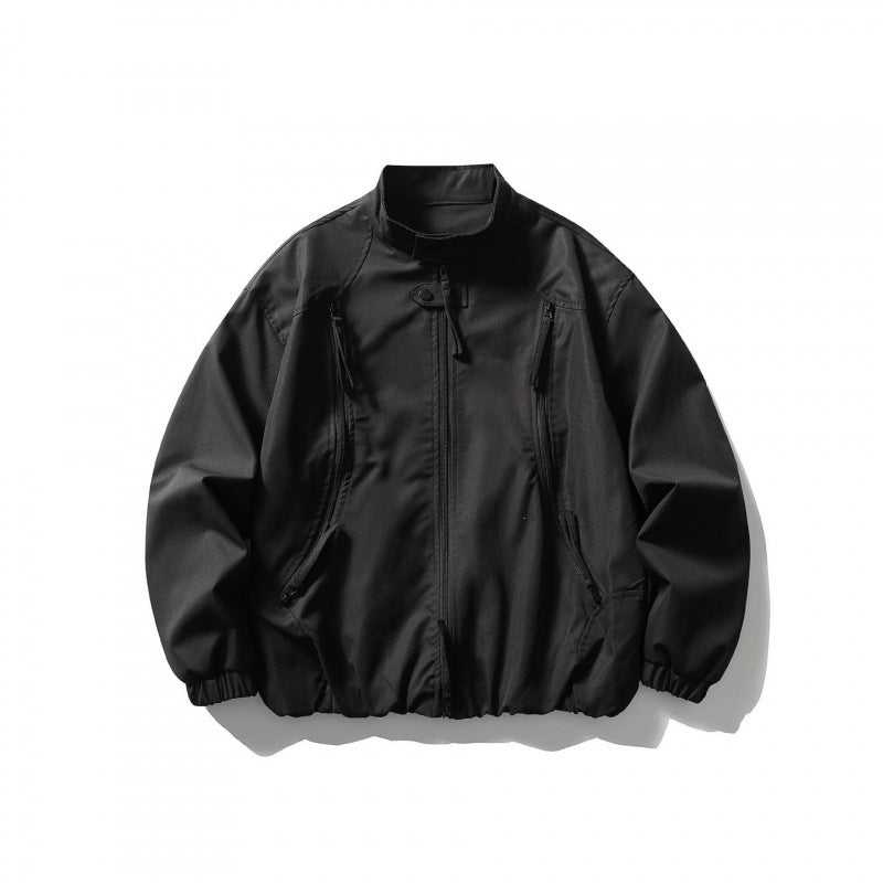 Unisex Oversize leichte Bomberjacke mit Stehkragen, Reißverschluss und elastischem Saum Nord Taschen