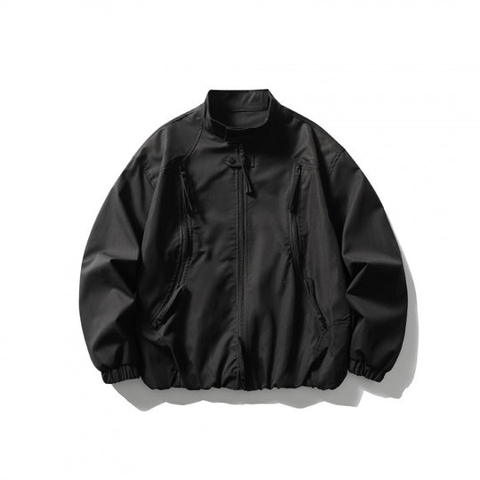 Unisex Oversize leichte Bomberjacke mit Stehkragen, Reißverschluss und elastischem Saum Nord Taschen