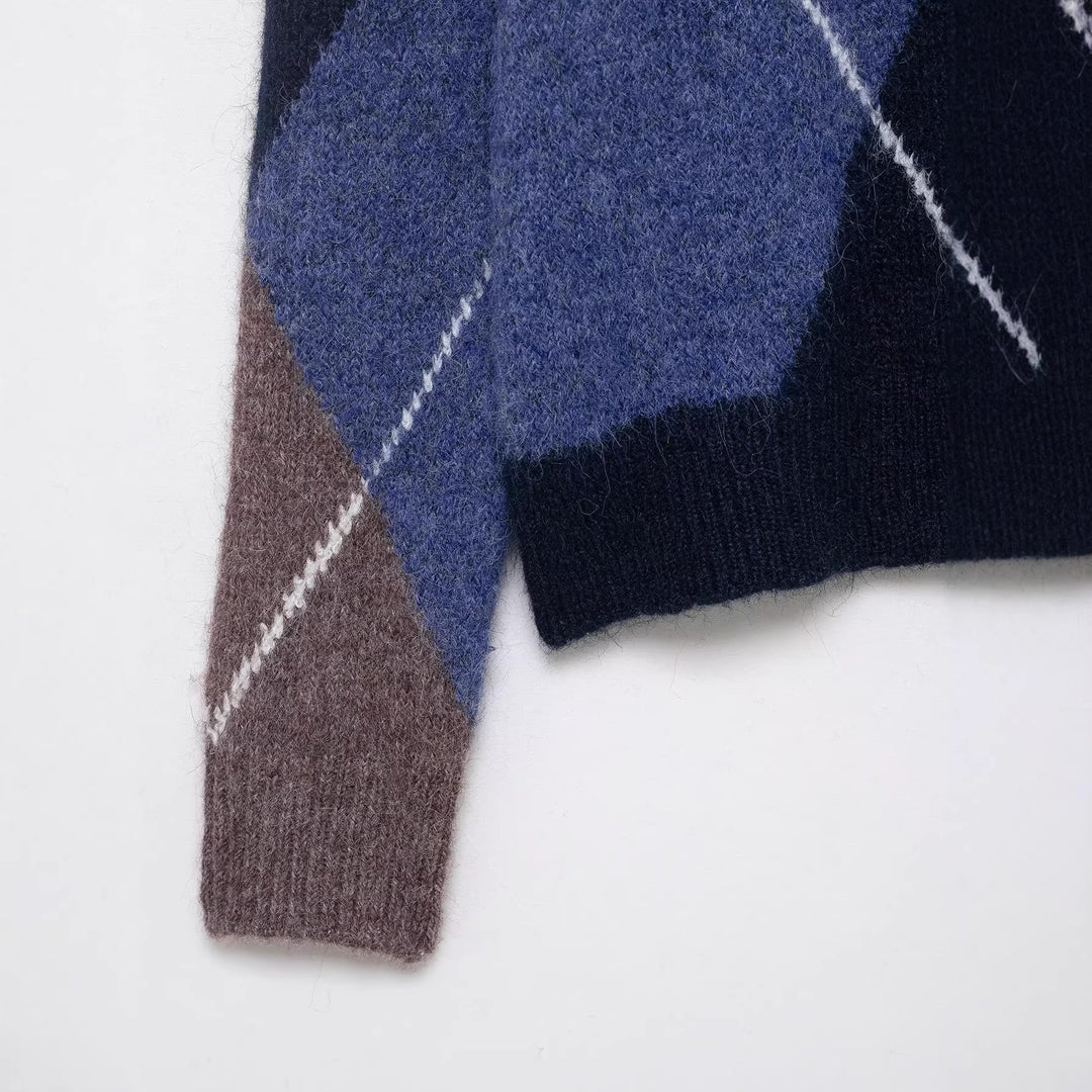 Damen Oversized Rautenstrickpullover mit Mohaireffekt Nord Taschen