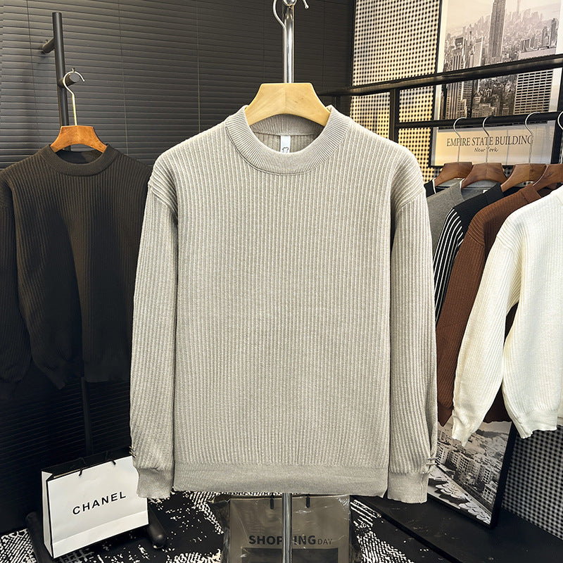 Herren Feiner Rippenstrick-Pullover mit Rundhalsausschnitt und verstärkter Schulternaht Nord Taschen