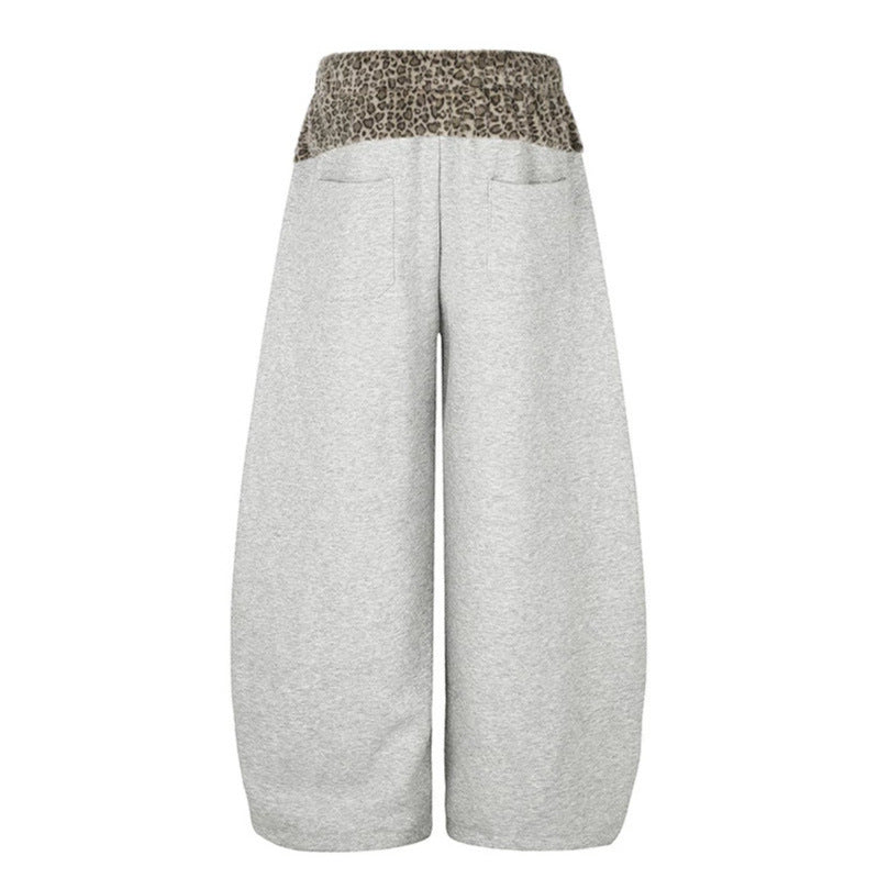 Damen Extraweite Palazzo-Loungehose mit hohem Komfortbund, Leoprint-Bund und dekorativer Stern-Ziffer-Applikation Nord Taschen