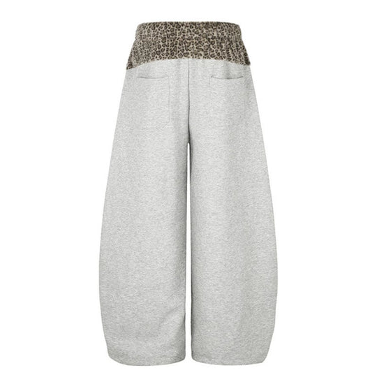 Damen Extraweite Palazzo-Loungehose mit hohem Komfortbund, Leoprint-Bund und dekorativer Stern-Ziffer-Applikation Nord Taschen