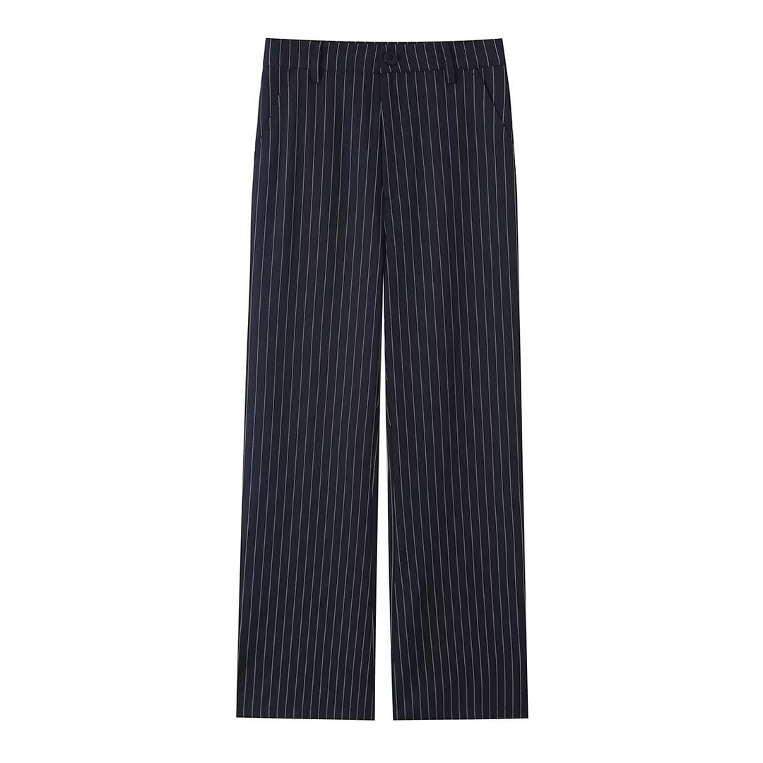 Damen Highwaist-Hose mit weitem Bein und Nadelstreifen Nord Taschen