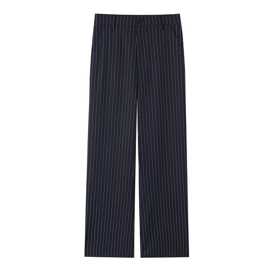 Damen Highwaist-Hose mit weitem Bein und Nadelstreifen Nord Taschen