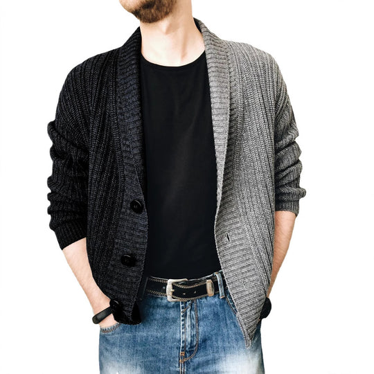 Herren Grobstrick-Cardigan mit Schalkragen, Rippstruktur und markanten Knöpfen Nord Taschen