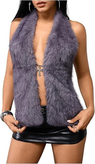Damen Ärmelloses Cropped-Kunstpelz-Set mit Minirock und flauschigen Stulpen Nord Taschen
