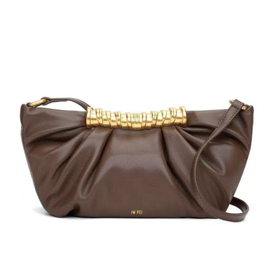 Damen Clutch mit dekorativer Faltoptik und goldenem Griff Nord Taschen