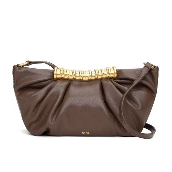 Damen Clutch mit dekorativer Faltoptik und goldenem Griff Nord Taschen