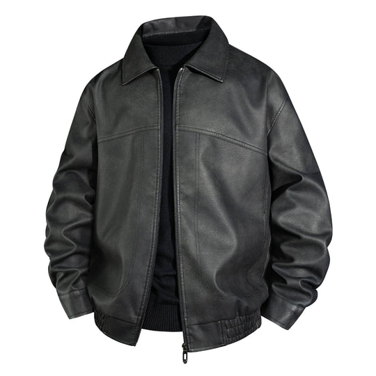 Herren Bomberjacke aus geöltem Vintage-Leder mit Reißverschluss Nord Taschen