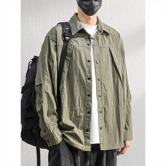 Herren Leichte Overshirt-Hemdjacke im Relaxed-Look mit Druckknopfleiste und Faltendetail Nord Taschen