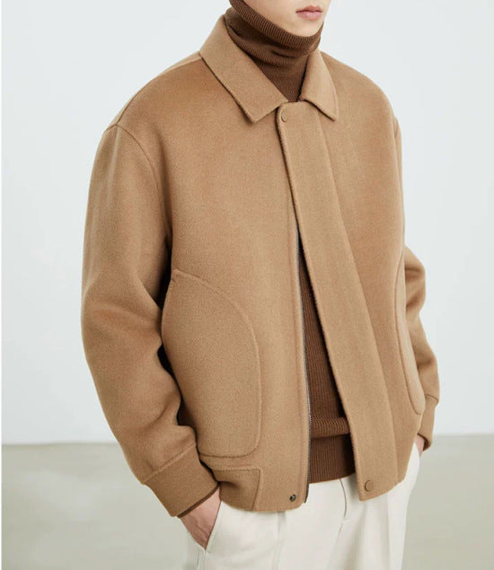 Herren Boxy Wollmix-Zipjacke mit verdeckter Knopfleiste und runden aufgesetzten Taschen Nord Taschen