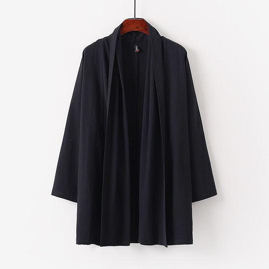 Unisex Offene Kimono-Cardigan aus leichter Baumwoll-Leinen-Mischung Nord Taschen