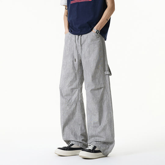 Damen Weite Leinenoptik Cargo-Bundhose mit Tunnelzug, Knieabnähern und asymmetrischer Seitentasche Nord Taschen