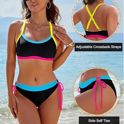 Damen Bikini-Set mit bunten Akzenten und verstellbaren Schnüren