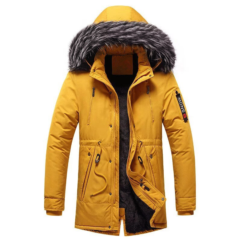 Herren Winterparka mit Kunstfellkapuze, gefütterter Thermo-Mantel mit Kordelzug Nord Taschen