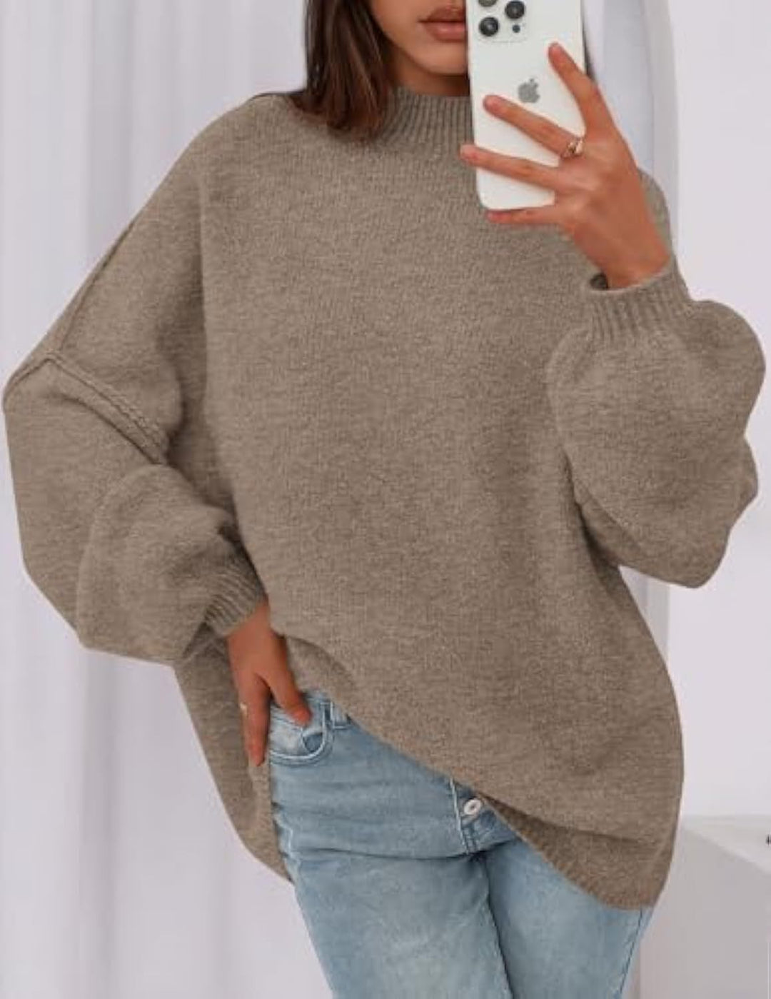 Damen Weicher Oversized Pullover Nord Taschen