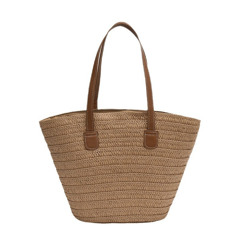 Damen geflochtene Strandtasche mit elegantem Lederakzent Nord Taschen