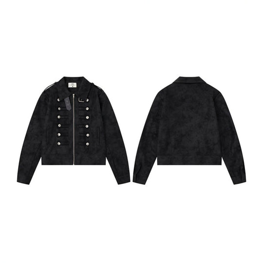 Damen Militärisch inspirierte kurze Jacke mit Reißverschluss, dekorativen Knopfleisten und Schulterklappen Nord Taschen