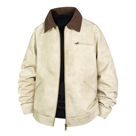 Herren Vintage Lederbomberjacke mit Rippkragen Nord Taschen