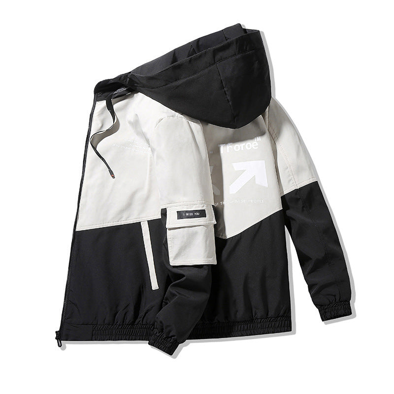 Herren Colorblock Kapuzen-Utility-Jacke mit Printdetails und taktischen Taschen Nord Taschen