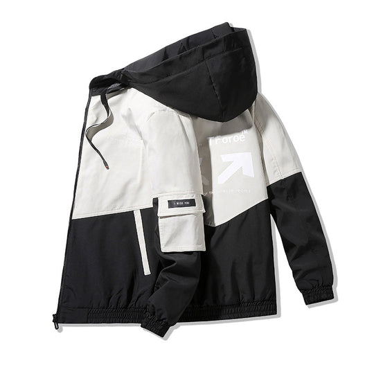 Herren Colorblock Kapuzen-Utility-Jacke mit Printdetails und taktischen Taschen Nord Taschen