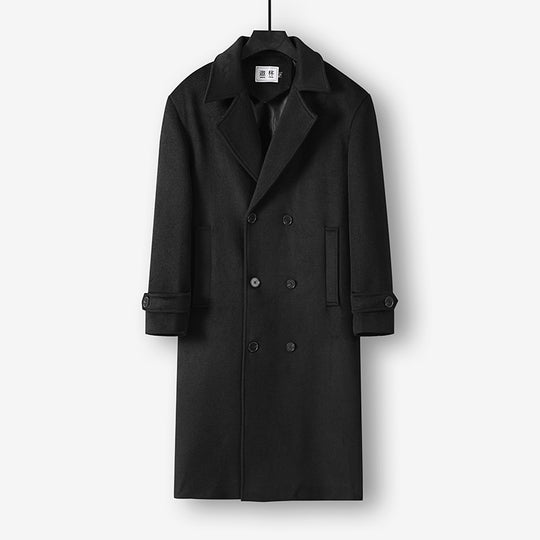 Herren Langer Doppelreihiger Wollmantel mit minimalistischer Silhouette und Schalkragen Nord Taschen