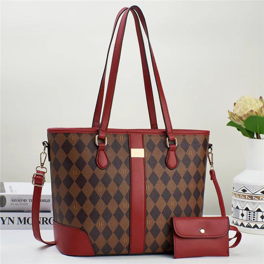 Damen praktische Tote-Handtasche mit stilvoller Karomusterung und abnehmbarer Mini-Clutch Nord Taschen