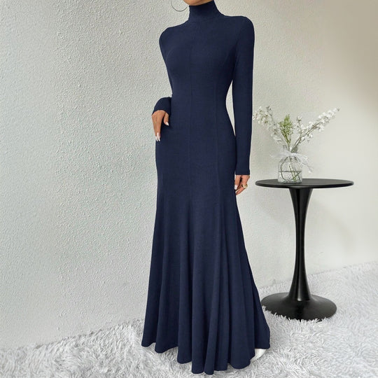 Damen figurbetontes Rollkragen-Maxikleid mit Meerjungfrauen-Silhouette, langen Ärmeln und formendem Stretch-Jersey Nord Taschen