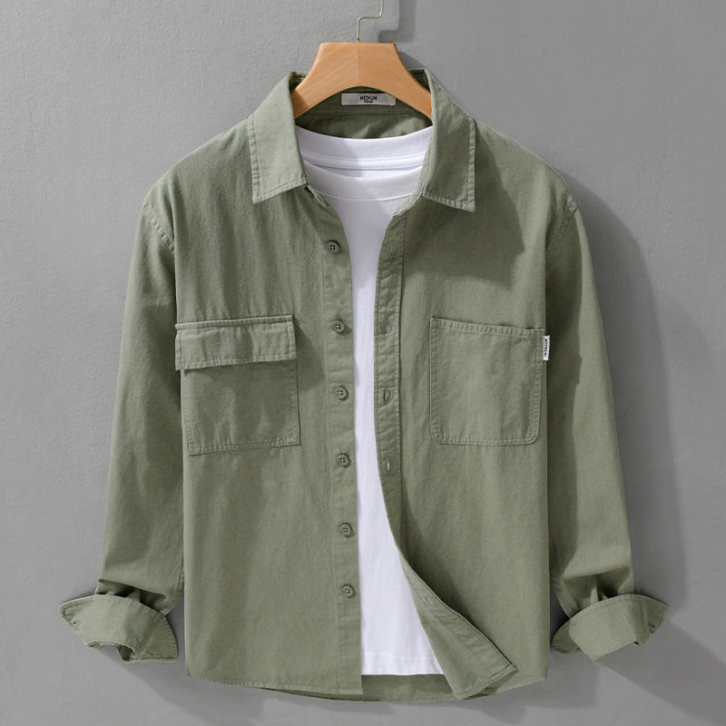 Herren Casual-Hemdjacke aus schwerem Baumwoll-Twill mit asymmetrischen Brusttaschen und kastigem Schnitt Nord Taschen