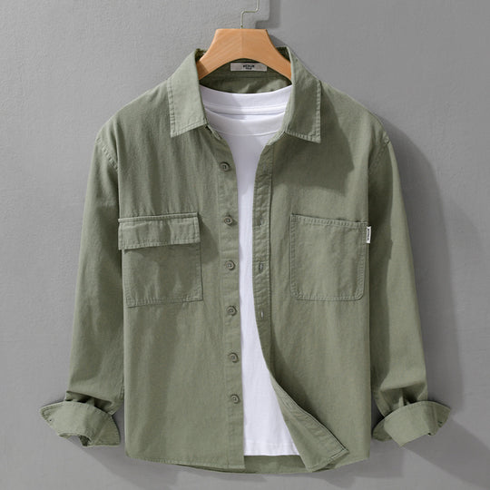 Herren Casual-Hemdjacke aus schwerem Baumwoll-Twill mit asymmetrischen Brusttaschen und kastigem Schnitt Nord Taschen