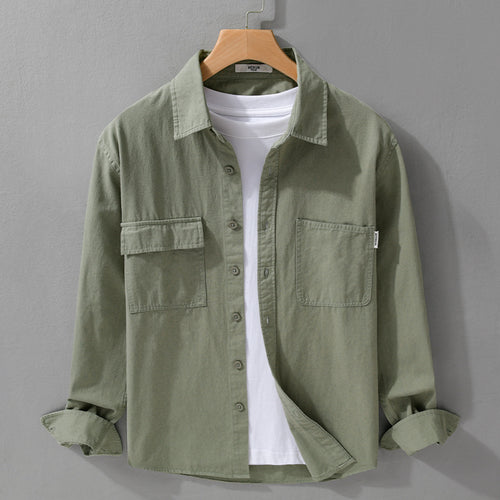 Herren Casual-Hemdjacke aus schwerem Baumwoll-Twill mit asymmetrischen Brusttaschen und kastigem Schnitt Nord Taschen