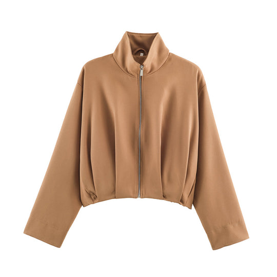 Damen Boxy-Cropped Blousonjacke mit hohem Stehkragen und taillennahem Gummizug Nord Taschen