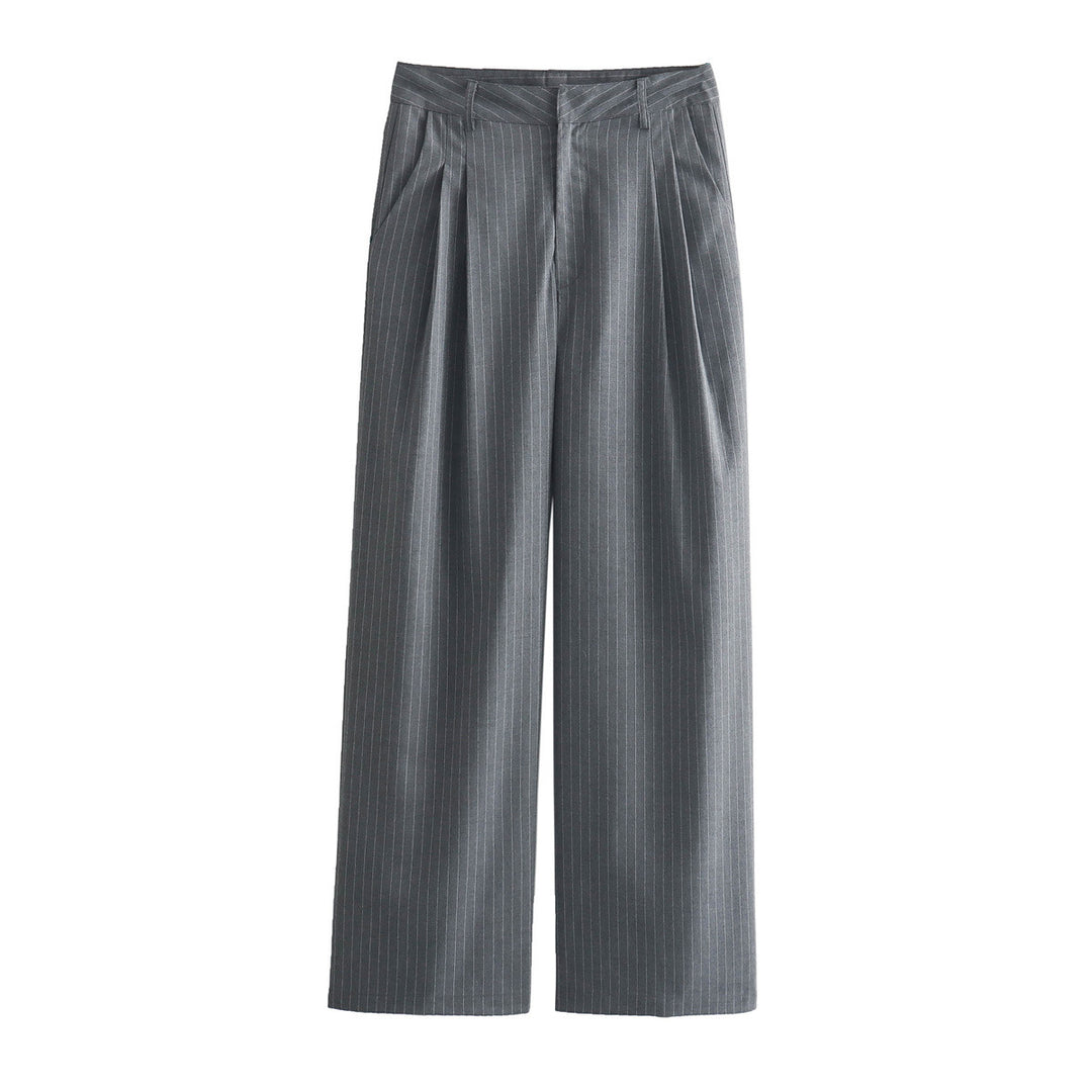 Damen Zweiteiliges Nadelstreifen-Anzugset mit kurzem Knopfblouson und hochtaillierter Faltenhose Nord Taschen