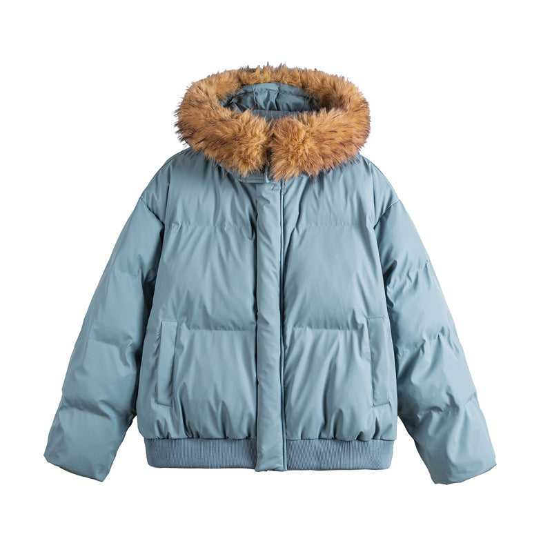 Damen Kurz geschnittene Steppjacke mit Kunstfellkapuze und elastischem Saum Nord Taschen