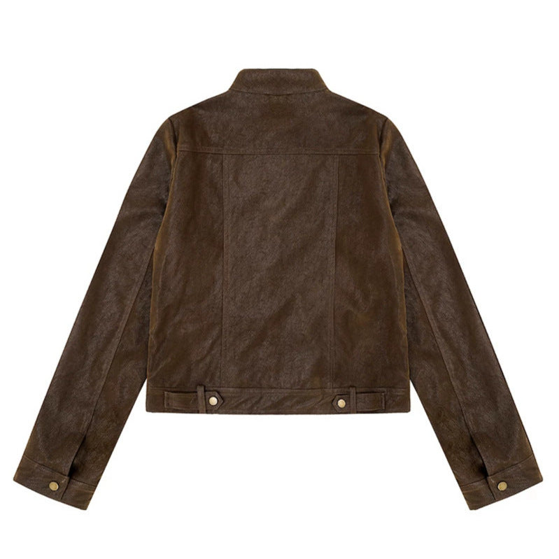 Damen Kurz geschnittene Kunstlederjacke im Vintage-Moto-Stil Nord Taschen