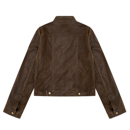 Damen Kurz geschnittene Kunstlederjacke im Vintage-Moto-Stil Nord Taschen