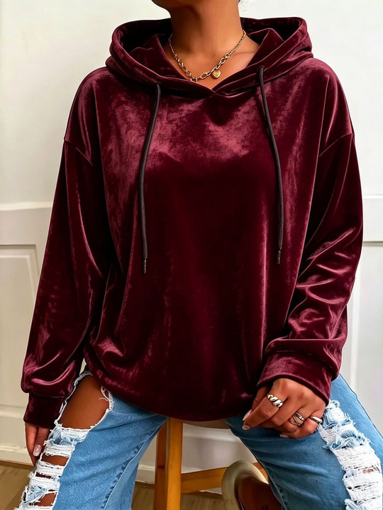 Damen Oversize Samt-Hoodie mit Kordelzug und Drop-Shoulder Nord Taschen