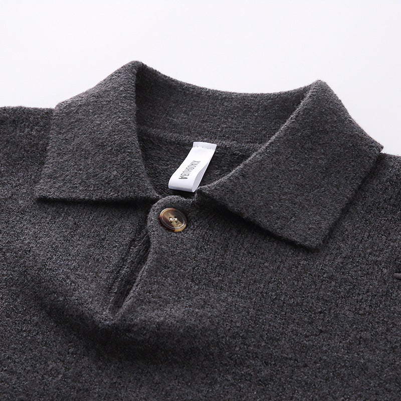 Unisex Lässiger Oversize-Strickpullover mit Polokragen und Halber Knopfleiste Nord Taschen